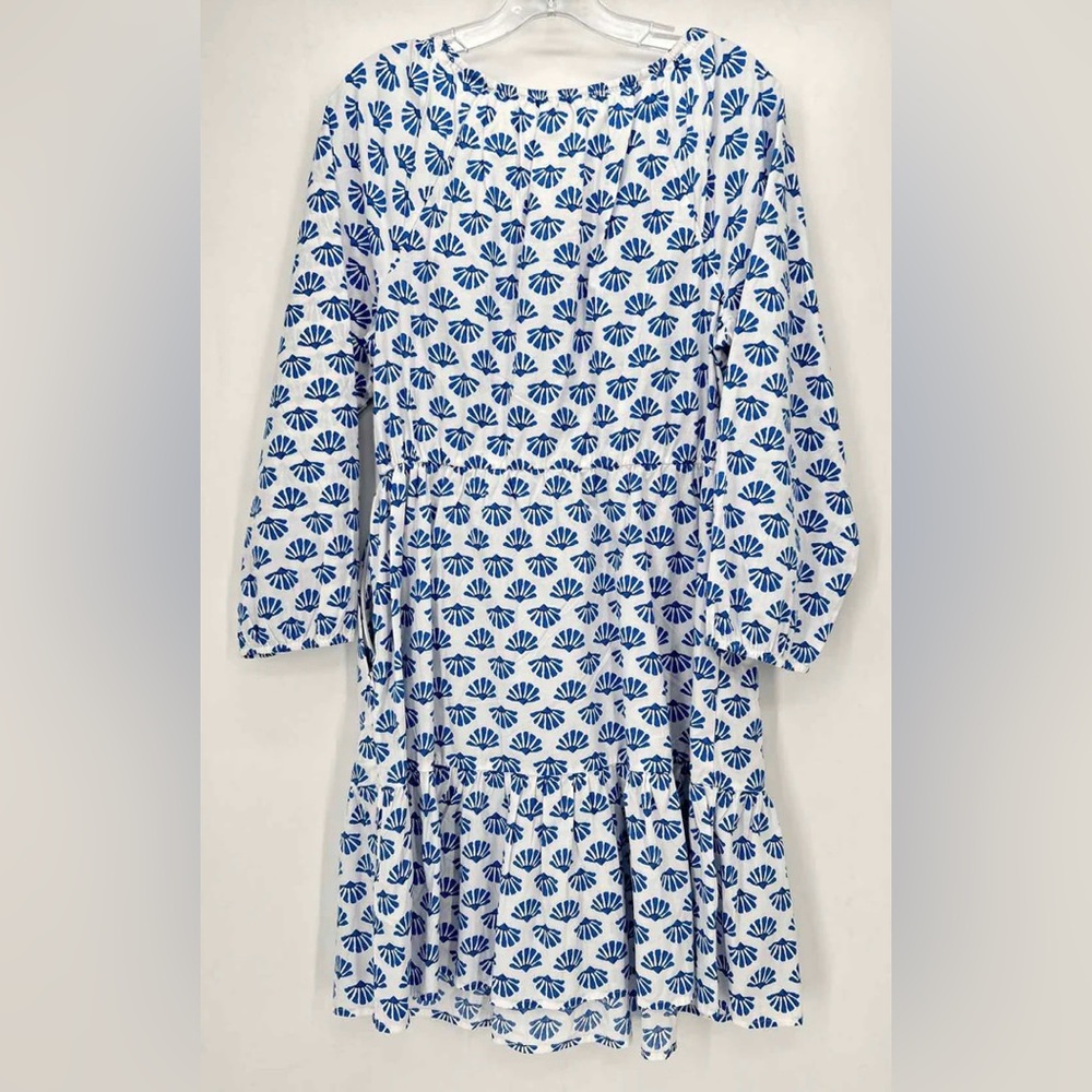 J Crew Re-Imagined White Shells Blue Dress‎ Pockets Size 12